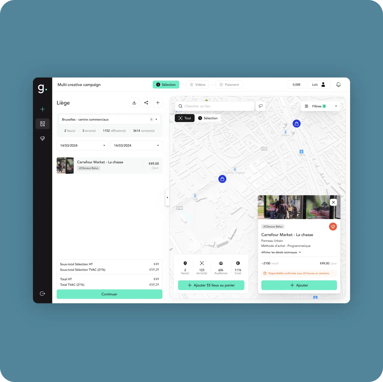 Interface de planification de campagne glooh