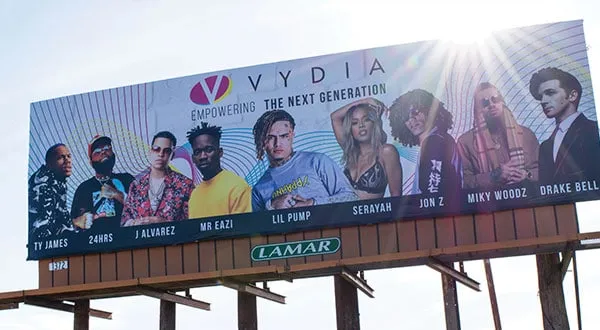 Affiche Vydia - mise en avant des artistes du label