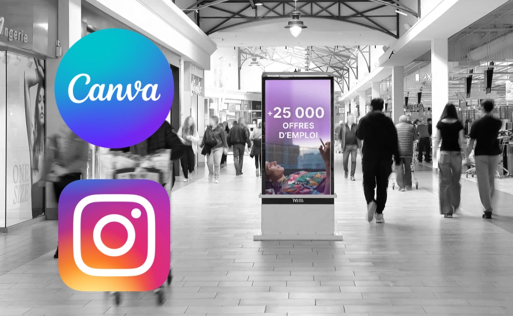 Canva and Instagram content adapted onto a mall DOOH screen